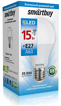 Лампа Smartbuy А60 15Вт 6000К Е27 1200Лм (100)