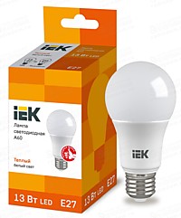 Лампа IEK A60 13W 3000K E27 1100Лм (10/100)