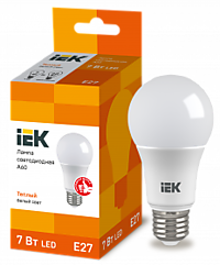 Лампа IEK A60 7W 3000K E27 500Лм (10/100)