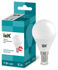 Лампа IEK G45 7W 4000K E14 500Лм (шарик) (10/100)