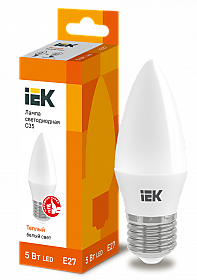 Лампа IEK С35 5W 3000K E27 380Лм (свеча) (10/100)