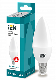 Лампа IEK С35 5W 4000K E14 380Лм (свеча) (10/100)