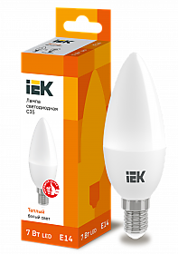 Лампа IEK С35 7W 3000K E14 630Лм (свеча) (10/100)