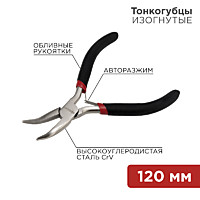 Тонкогубцы "мини" изогнутые 120мм никел. авторазжим обливные рукоятки Rexant 