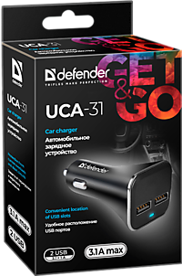 Адаптер авто USBx2 3.1A max Defender UCA-31 черный (1/50)