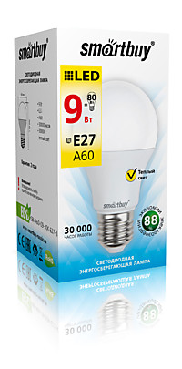 Лампа Smartbuy A60 9W 3000K E27 700Лм (50/100)