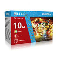 Гирлянда Smartbuy 160LED 10м мульти 8реж.IP20 шнур зеленый (30)